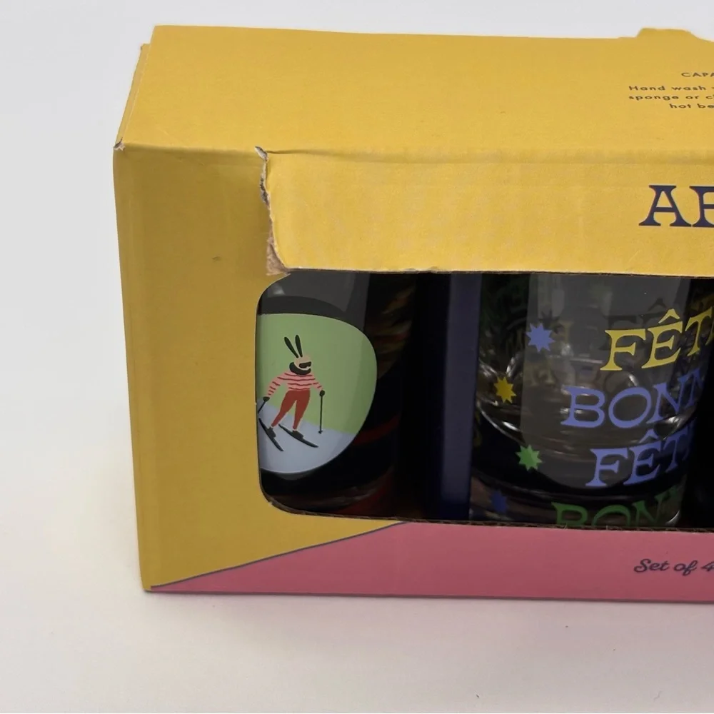 Anthropologie Apres Ski Shot Glasses Set of 4 - New In Box